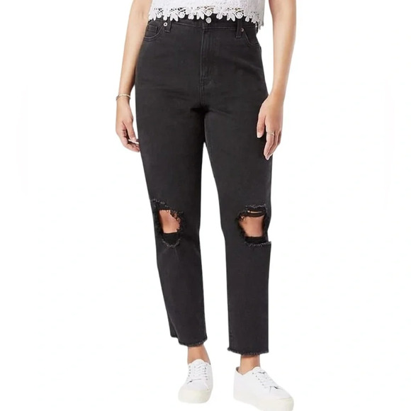 Signature by Levi Strauss Women's 90's Mom Jean Black Torn Distressed Size 4 W27 - Picture 1 of 7